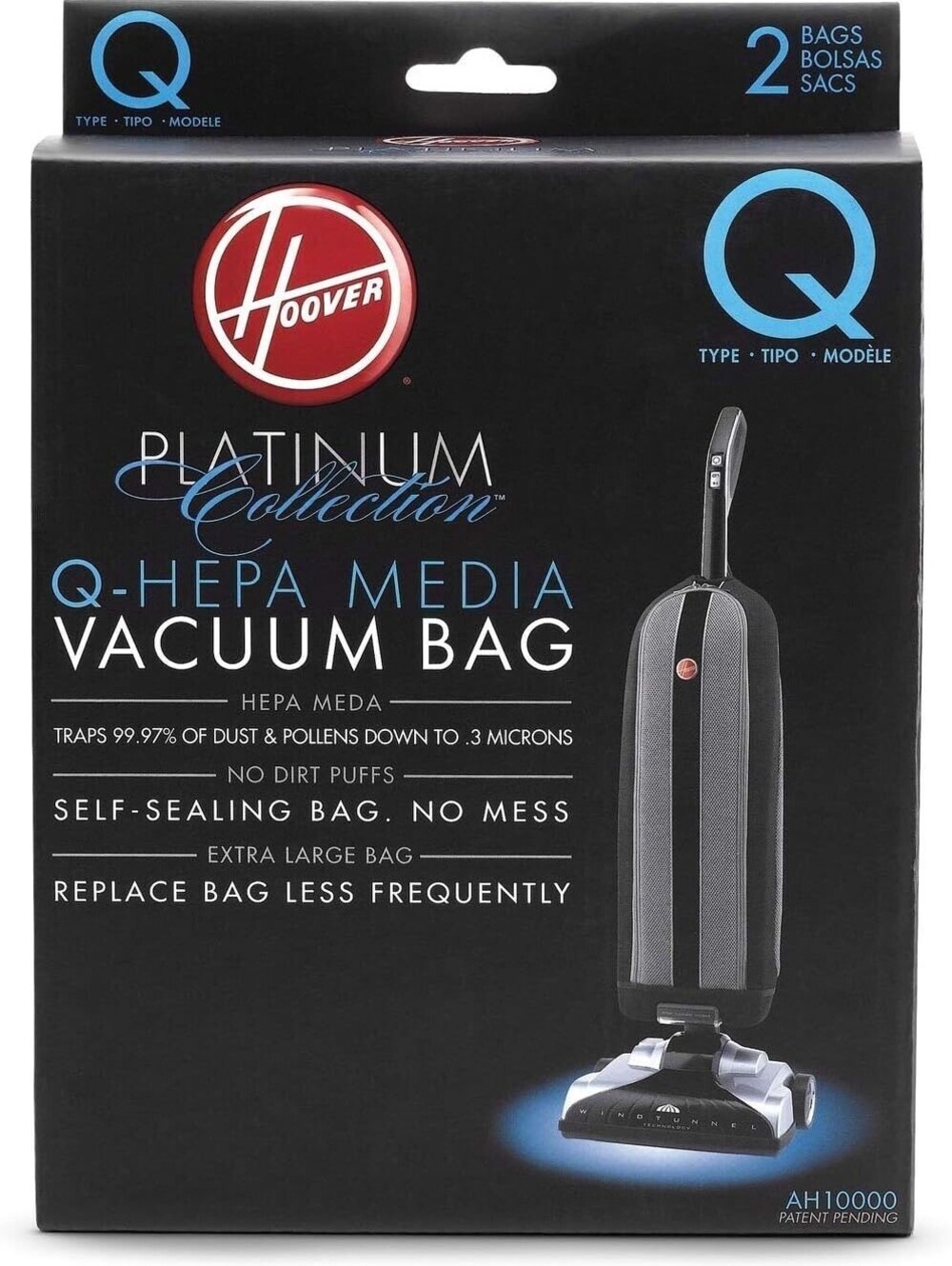 2 Pack Hoover Platinum Collection Q-Hepa Media Vacuum Bag Q Type